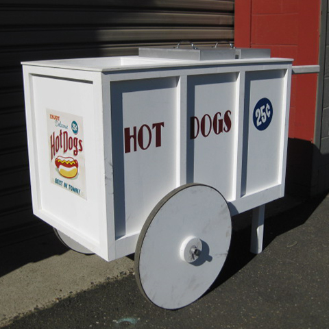 HOT DOG CART, White Cart - Small (140cm L to handles x 75cmW including wheels x 97cm H)